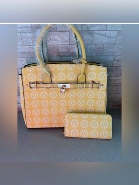 Yellow Monogram Tote Bag and Wallet Set NWOT